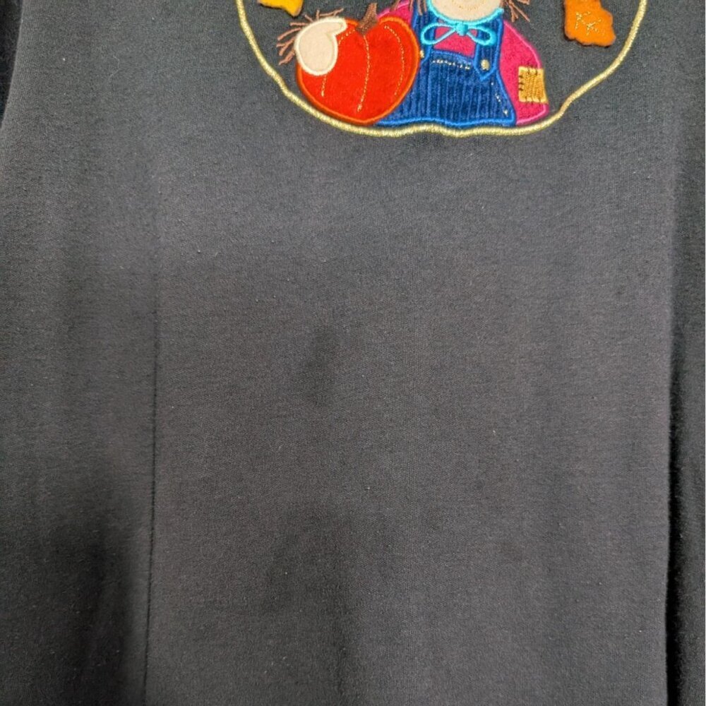Vintage Fall Scarecrow Embroidered Shirt Womens Size Large Black Long Sleeve - Picture 3 of 11